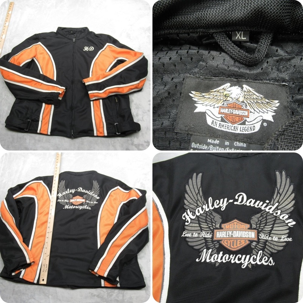 Harley Davidson Motorcycle Jacket Women XL Black Orange Heavyweight Mesh Winged
